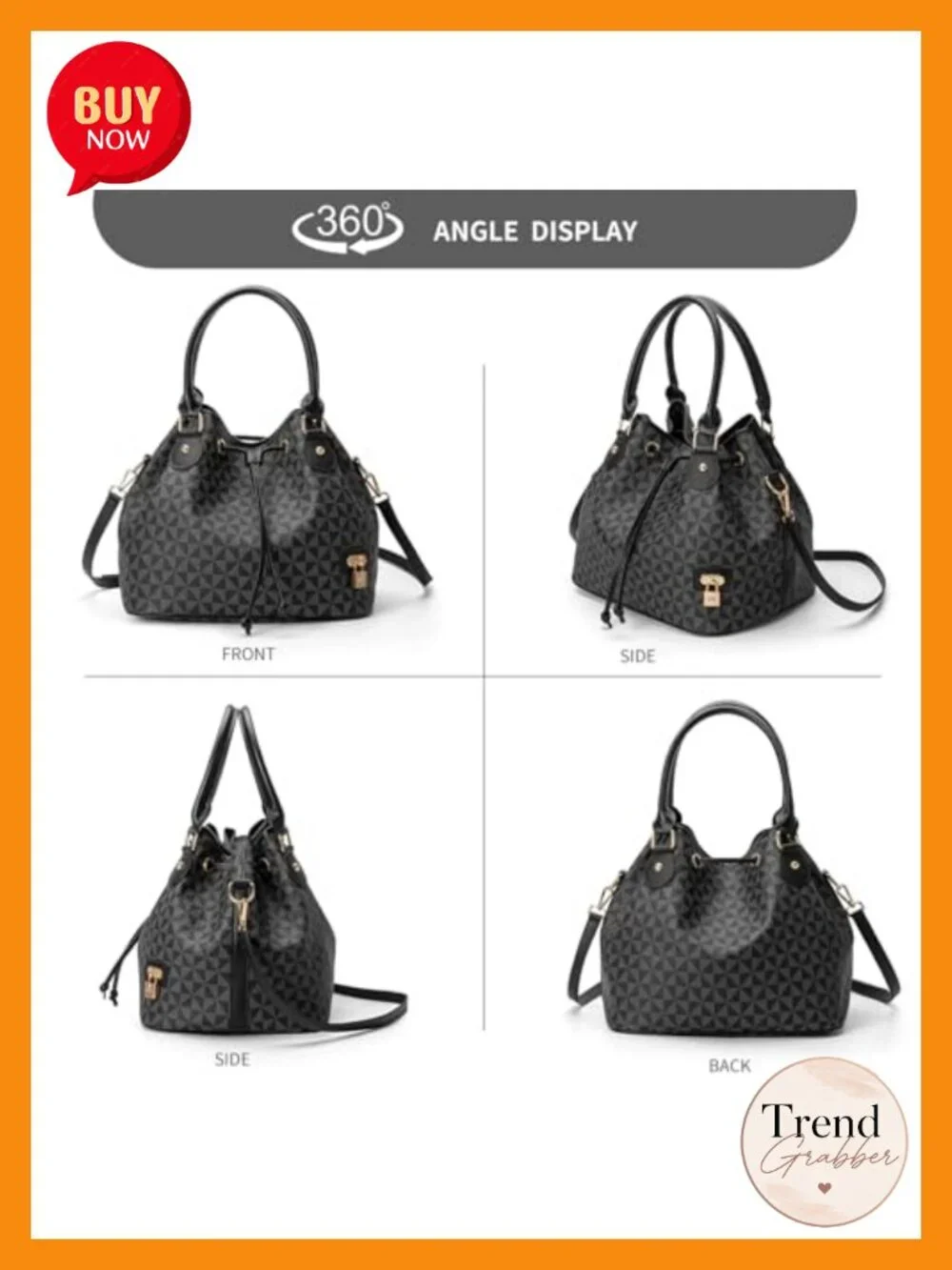 Faux Leather Drawstring Bucket Purse Hobo Shoulder Bag Tote with Pockets